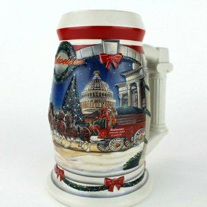 BUDWEISER Clydesdale 2001 Holiday Beer Stein CS455 Holiday at the Capitol 30oz